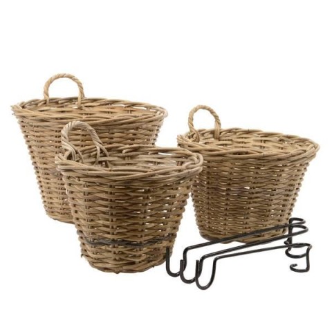 SET 3 CESTI VIMINI LEGNO NATURALI PER ALBERO